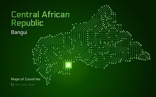 central africano república mapa con un capital de bangui mostrado en un pastilla modelo con procesador. gobierno electrónico. mundo países mapas pastilla serie vector