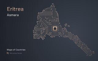 Eritrea Map with a capital of Asmara Shown in a Microchip Pattern with processor. E-government. World Countries maps. Microchip Series vector