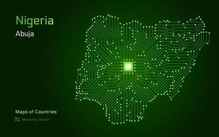 Nigeria mapa con un capital de abuja mostrado en un pastilla modelo con procesador. gobierno electrónico. mundo países mapas pastilla serie vector