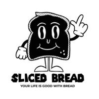 sliced bread retro character illustration vector