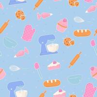 Stand mixer and pastry bakery seamless pattern vector