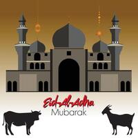 eid Alabama adha póster diseño con vaca y cabra vector