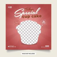 Cupcake social media post. special cupcake social media banner. dessert template with a dark chocolate background. Cupcake poster banner template simple design for digital marketing. vector