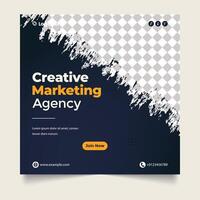 Digital marketing agency advertising poster design with dark blue and yellow colors.modern square web banner template. Creative modern marketing agency social media post design corporate square. vector