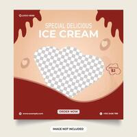 Special delicious ice cream design for digital marketing. ice cream and dessert sale discount template with creamy background. ice cream social media post vecto with abstract shapes. vector