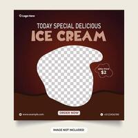 Tasty ice cream promotion poster design with dark and chocolate color shapes.Special chocolate ice cream social media post. ice cream sale discount web banner template. vector