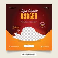 Burger social media post for restaurant and delicious burger web banner template. special burger promotion template. food menu delicious burger social media banner. burger free delivery discount. vector