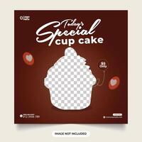 Cupcake social media post. special cupcake social media banner. dessert template with a dark red background. delicious dessert flyer. special cupcake social media post instagram banner design template vector