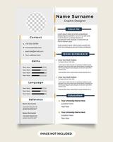 profesional CV y corporativo currículum . oficial internado empresa empleado currículum y CV modelo con foto marcadores de posición minimalista CV diseño diseño con oscuro azul y gris colores. vector