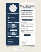 professional cv and corporate resume vectr. Creative resume template vecor with photoplaceholders job application and cv layout design with dark blue and yellow colors. vector