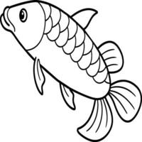 Fish coloring pages for coloring book. Arowana Fish Line Art Black White illustration vector