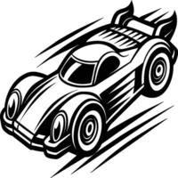 Race car silhouette on white background. Vehicle linocut vector