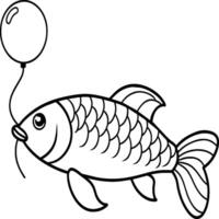 Fish coloring pages for coloring book. Arowana Fish Line Art Black White illustration vector