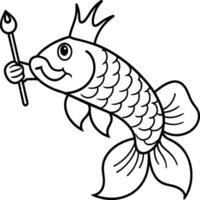 Fish coloring pages for coloring book. Arowana Fish Line Art Black White illustration vector