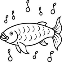 Fish coloring pages for coloring book. Arowana Fish Line Art Black White illustration vector