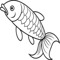 Fish coloring pages for coloring book. Arowana Fish Line Art Black White illustration vector