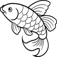 Fish coloring pages for coloring book. Arowana Fish Line Art Black White illustration vector