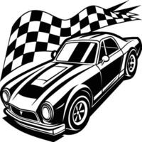 Race car silhouette on white background. Vehicle linocut vector