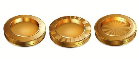 set of 3 gold realistic 3D coins on a white background vector