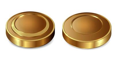 2 gold coins in 3D style on a white background vector