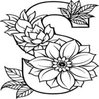 A flower and letter coloring page. alphabet letter with flower art work coloring pages background is a flower pattern. vector