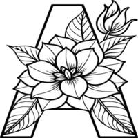 A flower and letter coloring page. alphabet letter with flower art work coloring pages background is a flower pattern. vector
