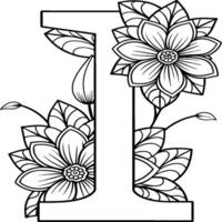 A flower and letter coloring page. alphabet letter with flower art work coloring pages background is a flower pattern. vector