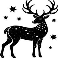 Deer silhouette illustration. Animal Linocut vector