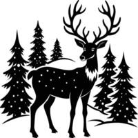 Deer silhouette illustration. Animal Linocut vector