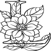 A flower and letter coloring page. alphabet letter with flower art work coloring pages background is a flower pattern. vector