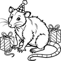 Opossum line art on white background. Animal coloring pages. opossum silhouette vector