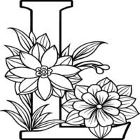 A flower and letter coloring page. alphabet letter with flower art work coloring pages background is a flower pattern. vector