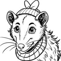 Opossum line art on white background. Animal coloring pages. opossum silhouette vector