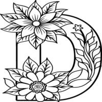 A flower and letter coloring page. alphabet letter with flower art work coloring pages background is a flower pattern. vector