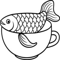 Fish coloring pages for coloring book. Arowana Fish Line Art Black White illustration vector