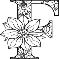 A flower and letter coloring page. alphabet letter with flower art work coloring pages background is a flower pattern. vector