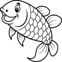 Fish coloring pages for coloring book. Arowana Fish Line Art Black White illustration vector