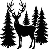 Deer silhouette illustration. Animal Linocut vector