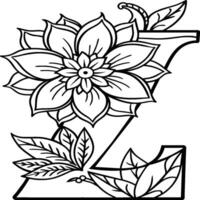 A flower and letter coloring page. alphabet letter with flower art work coloring pages background is a flower pattern. vector