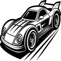 Race car silhouette on white background. Vehicle linocut vector