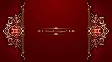 luxury red background, with gold mandala vector