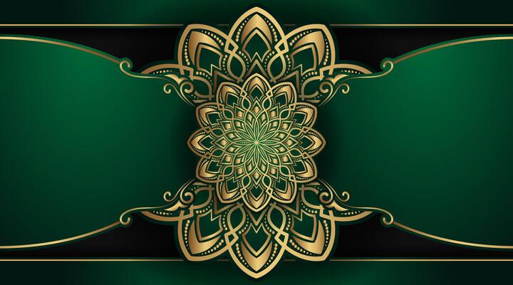 Luxury green background with golden mandala ornament