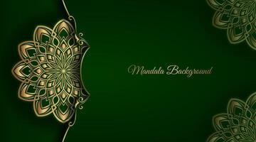Luxury green background with golden mandala ornament vector
