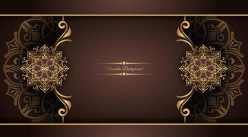 brown background with gold mandala ornaments vector
