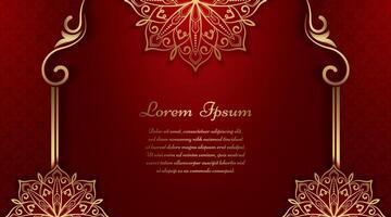 luxury red background with golden mandala ornament vector