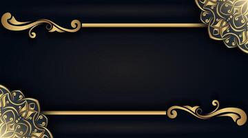black background with gold mandala ornaments vector