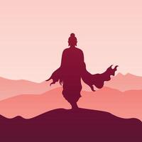 Buddha in standing pose silhouette illustration vector