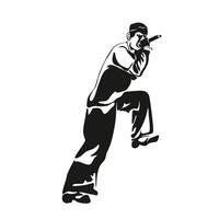 Man singer silhouette, man singing on mic, singer singing silhouette, vocalist singing to microphone One continuous line illustration vector