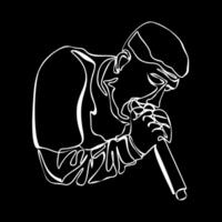 Man singer silhouette, man singing on mic, singer singing silhouette, vocalist singing to microphone One continuous line illustration vector