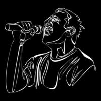 hombre cantante silueta, hombre canto en micrófono, cantante canto silueta, vocalista canto a micrófono uno continuo línea ilustración vector